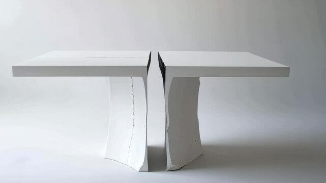 Two white, modern, split tables