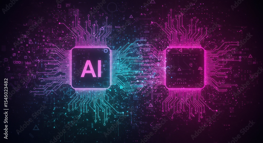 Poster futuristic ai processors connected by circuit board