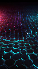 Obraz premium Dark Blue Pink Neon Lights Glowing Hexagonal Grid Floor Abstract Background 3 D Render image