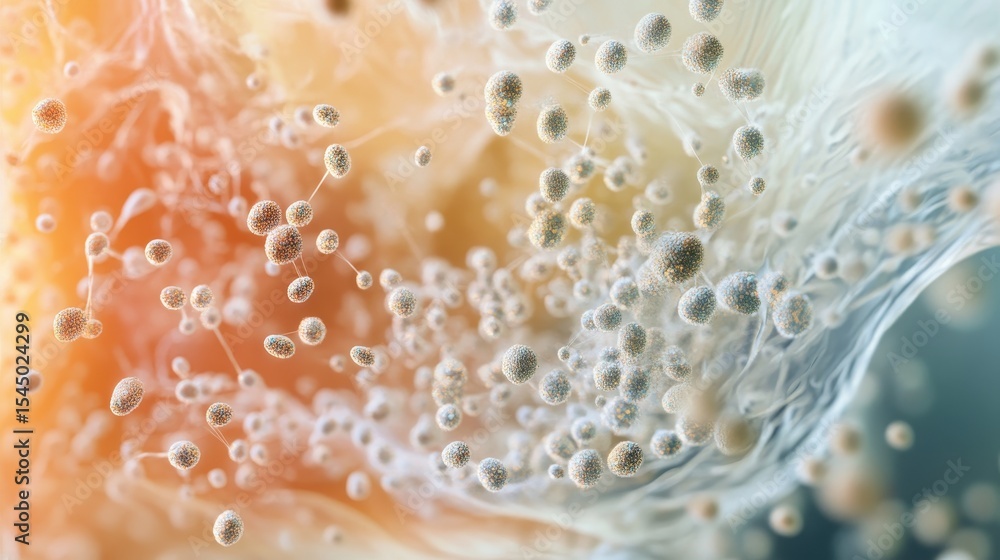 Poster close-up view of tiny neural dust sensors floating inside a fluid