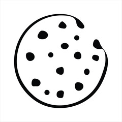 Delicious looking monochrome cookie with chocolate chips and a bite taken out