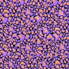 Leopard pattern seamless repeating print fashion modern background, lilac and orange colors leopard skin design, cat spots design.