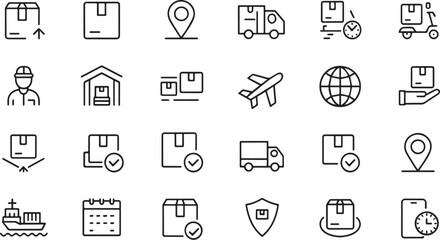 Fototapeta premium A collection of delivery and logistics line icons on white background
