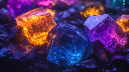 Glowing Lanthanide Crystals Under Ultraviolet Light Display