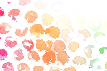 Vibrant Explosion of Multicolour Rainbow Watercolour Paint Splatters and Circles Spots on White Background