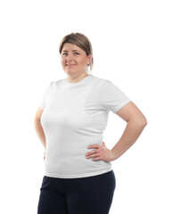 Fototapeta premium Weight loss. Plus size woman on white background