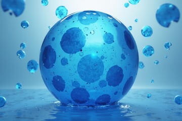 Abstract Blue Sphere Water Bubbles Splashes Blue Cyan White Science Technology Or Abstract Background
