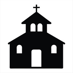 Black and white silhouette of a church with a cross on top