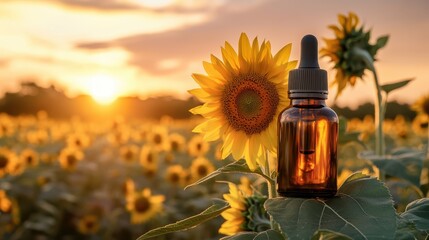 Bright Sunflower Oil for Skincare in Amber Glass Bottle