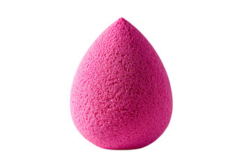 Close up of a teardrop shaped pink makeup sponge.