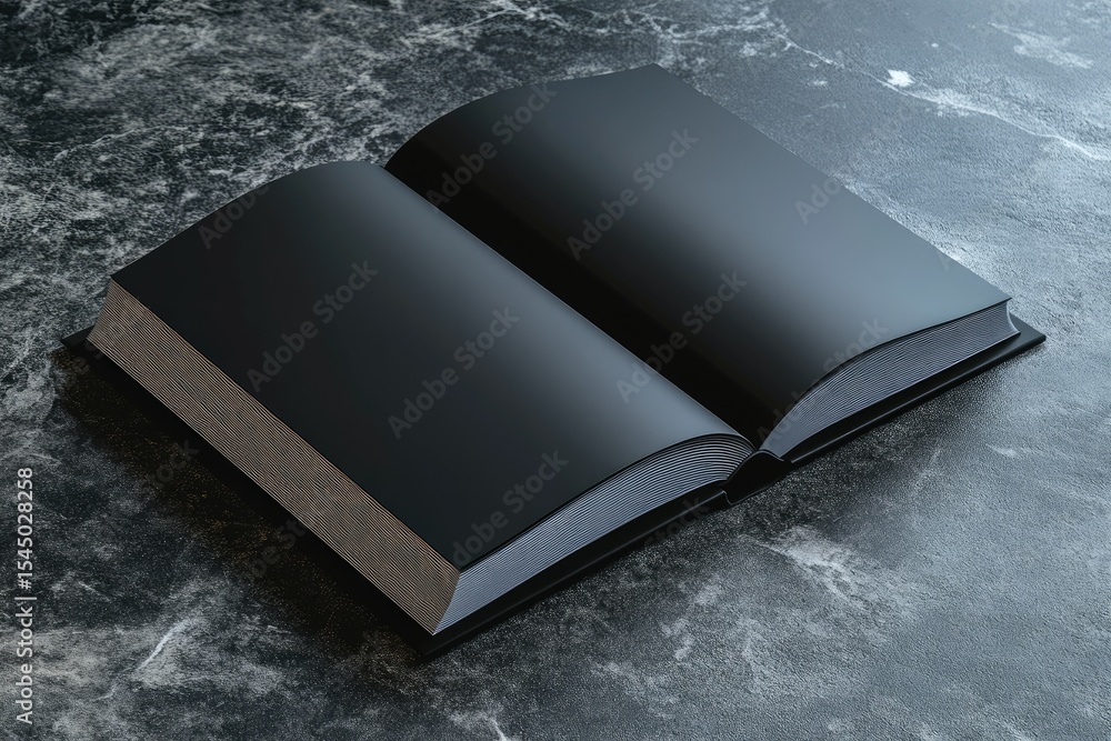 Fototapete top view of open black book on gray table publish and advertisement concept mock up 3d rendering