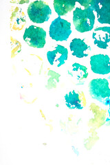 Vibrant Explosion of Multicolour Rainbow Watercolour Paint Splatters and Circles Spots on White Background