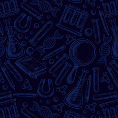 Doodle style seamless science or laborator background illustration in vector format