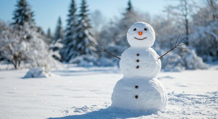 Obraz premium Charming Snowman Standing Proudly in a Winter Wonderland Landscape