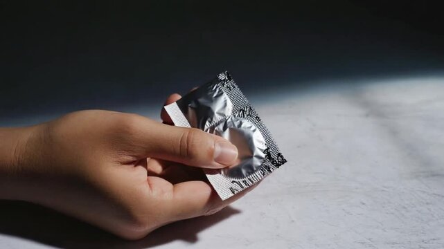 Hand with a condom.