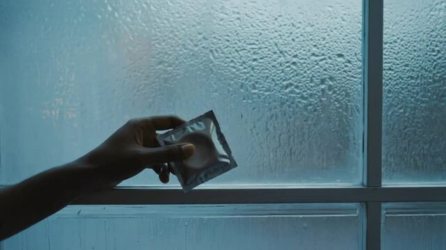 Hand with a condom.