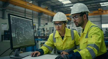 Factory workers reviewing blueprints (1)