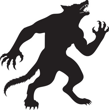 silhouette of a werewolf howling at the moon. Halloween legendary monster. Angry werewolf standing silhouette vector
