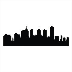Naklejka premium Simple vector silhouette drawing of a city skyline against white backdrop