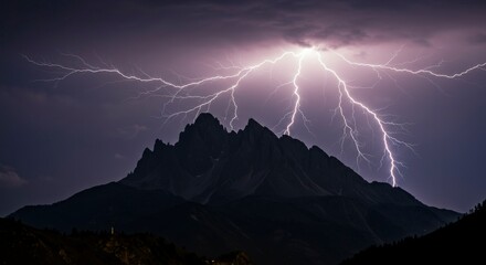 Mountain range struck by lightning