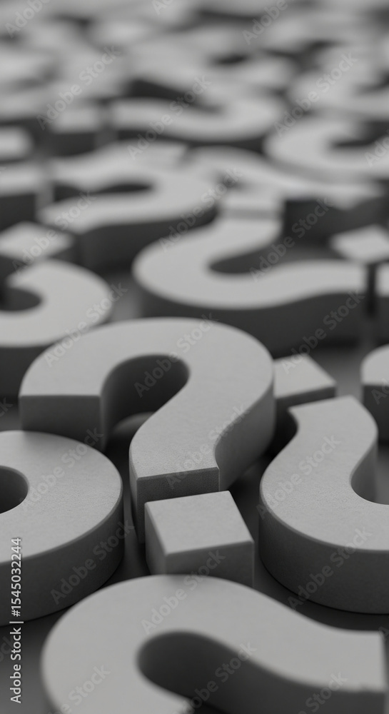 Poster Close-up of numerous gray question marks, creating a textured background suggesting uncertainty or inquiry