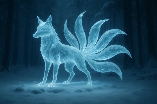 氷の九尾狐｜Frozen Nine-Tailed Fox Stock Illustration | Adobe Stock