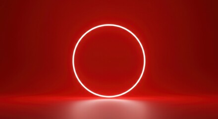 Glowing red neon circle on a red background, creating a minimalist and vibrant visual