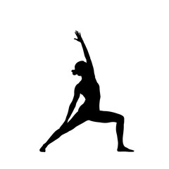 Fototapeta premium Black silhouette yoga practitioner warrior pose wellness figure stretching position yoga mindfulness themes