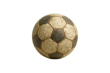 Old vintage soccer ball with cracked leather texture isolated on transparent background, classic retro football equipment symbolizing sports history and nostalgia