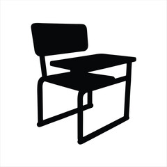 A black silhouette of an old school desk isolated on white