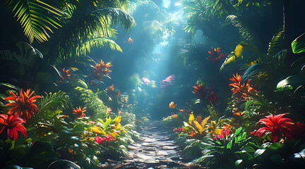tropical dark trend jungle neon illuminated lighting exotic palms plants retro style