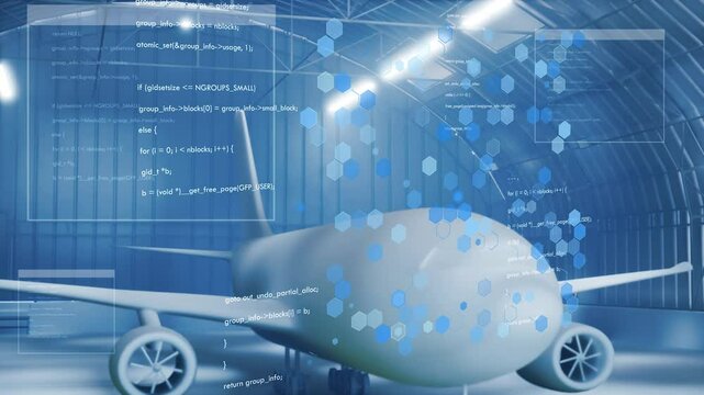 Airplane with streaming binary code - Powered by Adobe