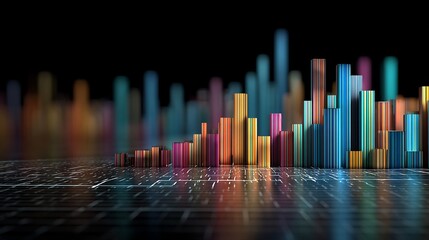 Obraz premium Business background 3D stack of bar charts line graphs and analytical data visuals in colorful infographic layout for presentations no humans