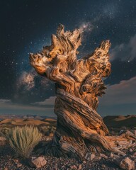 Ancient Bristlecone Pine Tree Under a Starry Night Sky in the White Mountains California