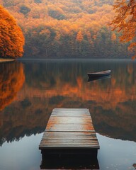 Autumn Serenity at a Mountain Lake Calm Waters Reflecting Forest Beauty