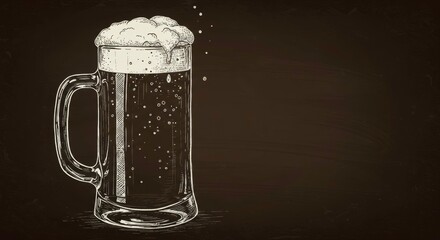 Hand drawn illustration of a beer mug on a chalkboard background design
