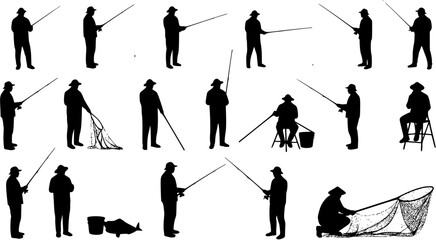 vector set of Fishermen Silhouettes
