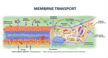 Illustration Depicting Membrane Transport Mechanisms in a Biological Cell