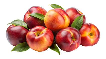 A vibrant arrangement of fresh nectarines with leaves, a summer fruit delight