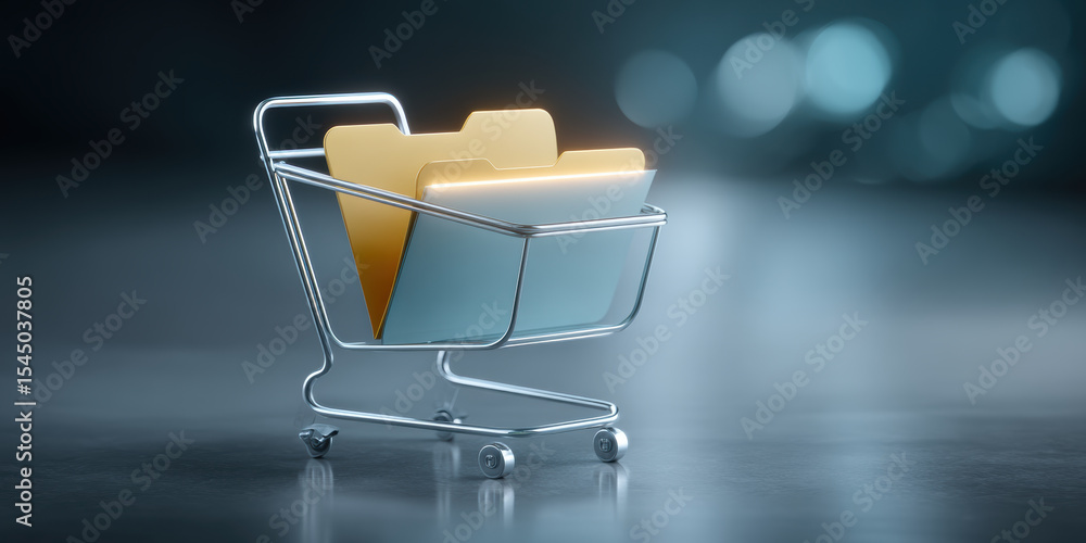 Aufkleber e commerce concept with shopping cart and folder icon symbolizing digital file management and online