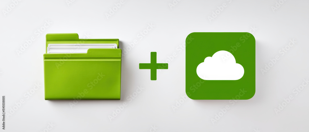 Poster green folder icon and cloud icon symbolizing e commerce data storage and backup concept with bright 