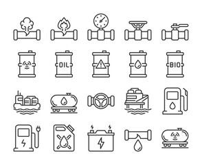 Fuel icons. Fuel pipeline line icon set. Editable Stroke.