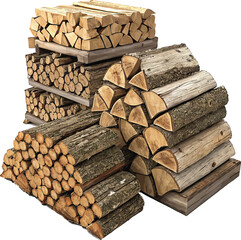 Stack of cut firewood logs, a brown natural woodpile texture