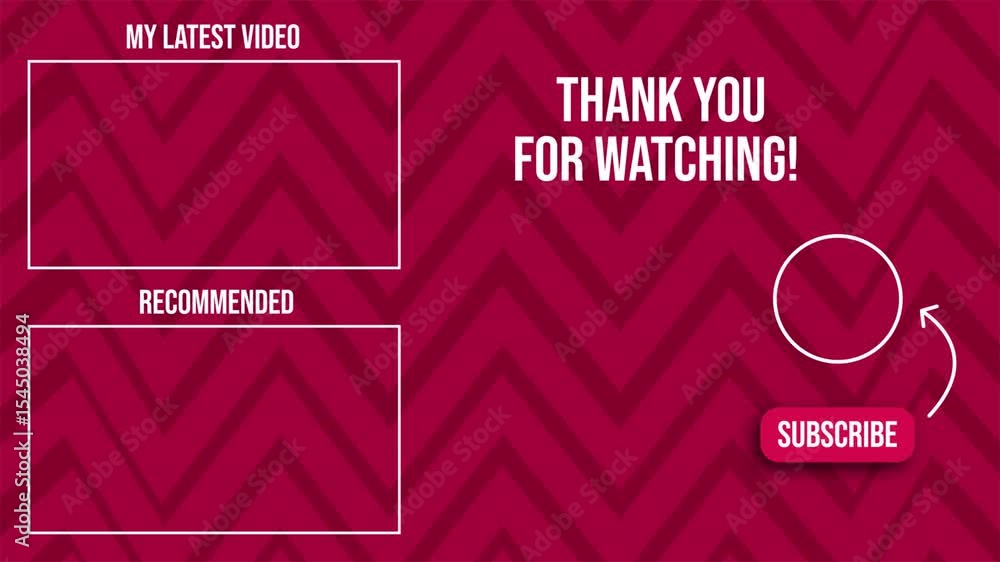 Poster video end screen with subscribe button, recommended videos, and chevron pattern background.alpha cha