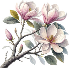 Pink and white floral patterns with blooming magnolia flowers on a spring branch, seamlessly illustrating nature's beautiful design
