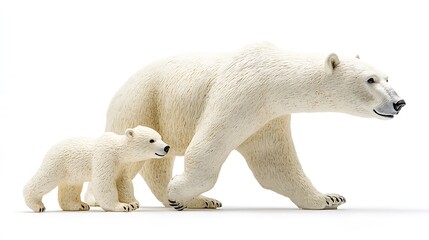 Toy Polar Bear and Cub Standing Together on a Plain White Background Studio Shot
