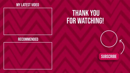 Video end screen with subscribe button, recommended videos, and chevron pattern background.Alpha Chanel Video