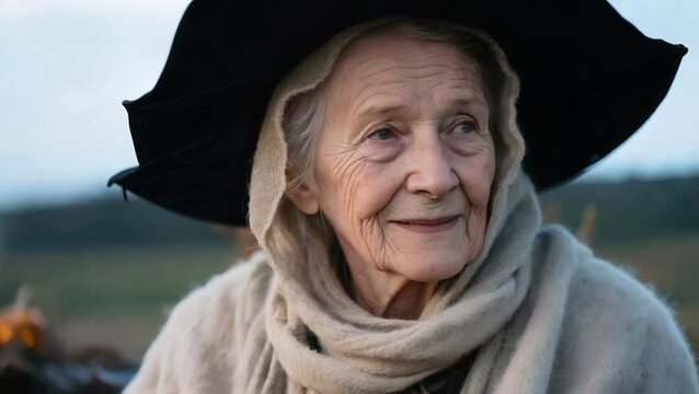 Anciana  vestida de bruja para Halloween