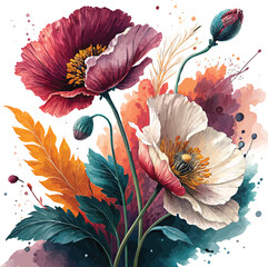 Seamless poppy floral pattern: a beautiful spring illustration with decorative vintage flower blossoms