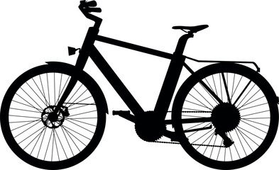Touring Hybrid Trekking bike, E-city bike for men and unisex. Electric Trekking low step through bike realistic silhouette